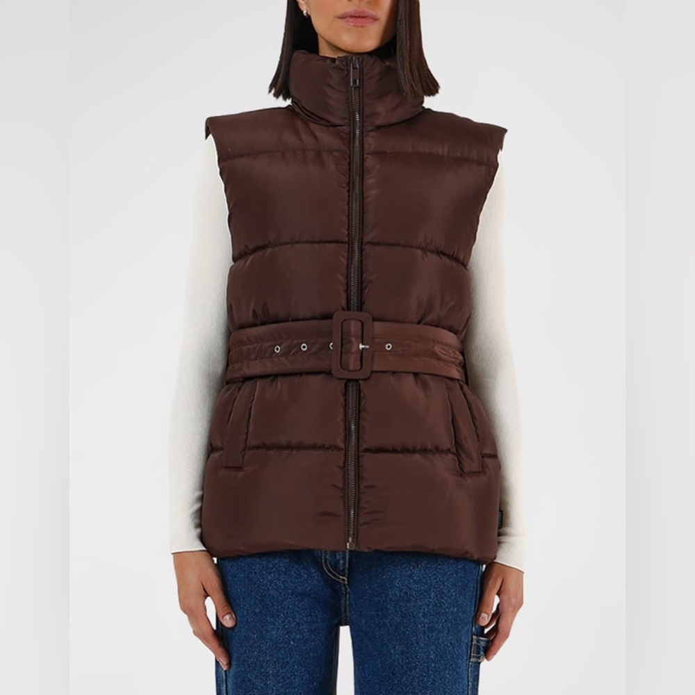 NWOT Apparis Iris Puffer Vest Chocolate Espresso Belted